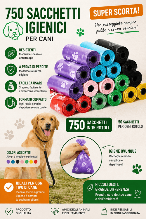 750 Sacchetti Igienici per Cani 50 Rotoli da 15 Sacchetti Raccolta Deiezioni - cucina da cane