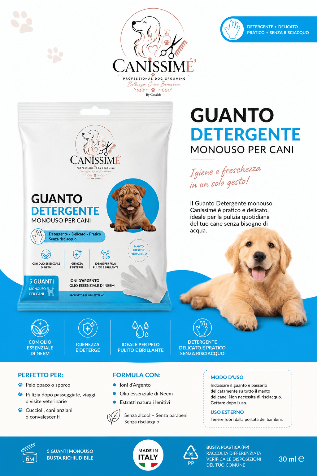 Guanto detergente agli ioni d'argento - cucina da cane