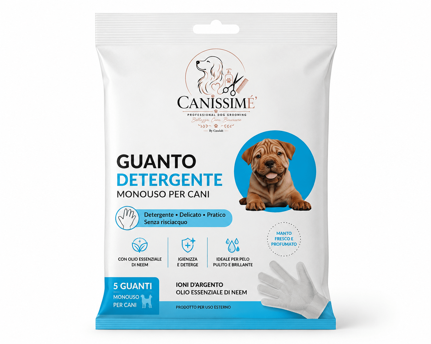 Guanto detergente agli ioni d'argento - cucina da cane