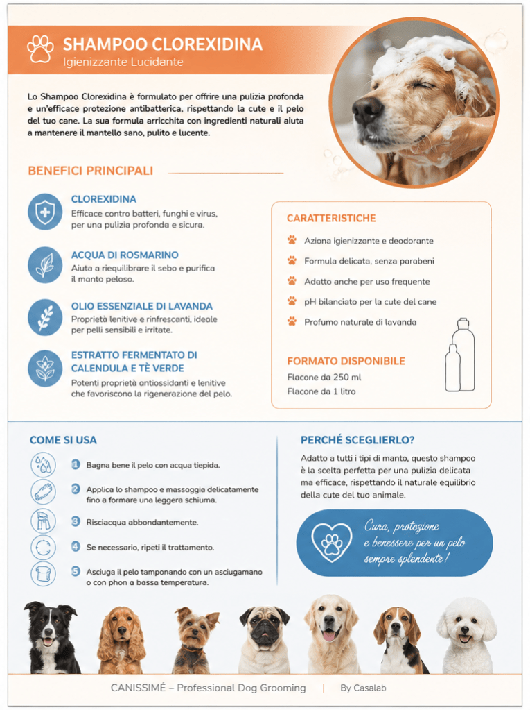 Shampoo disinfettante alla clorexidina - cucina da cane