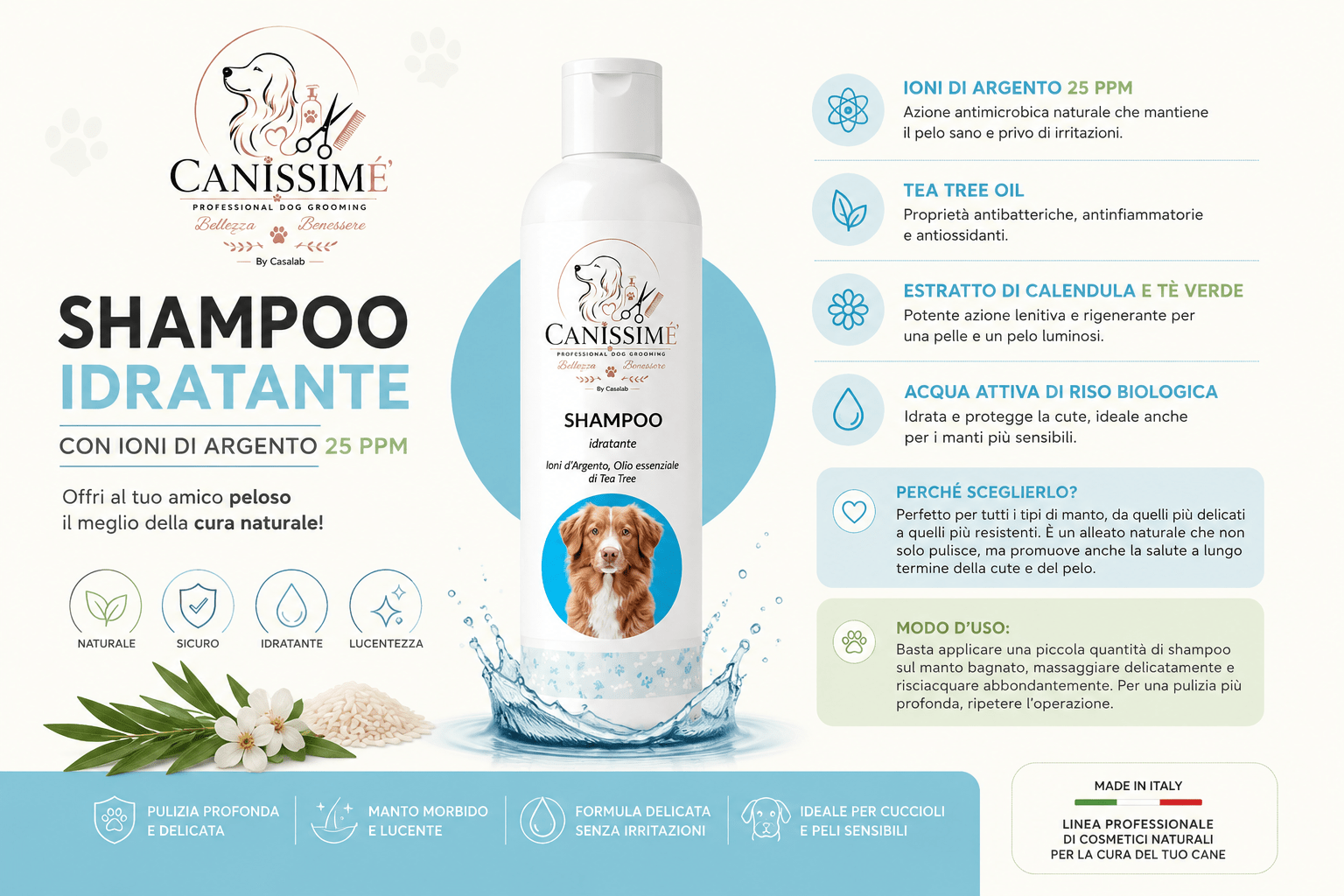 Shampoo idratante con ioni d'argento e tea tree - cucina da cane