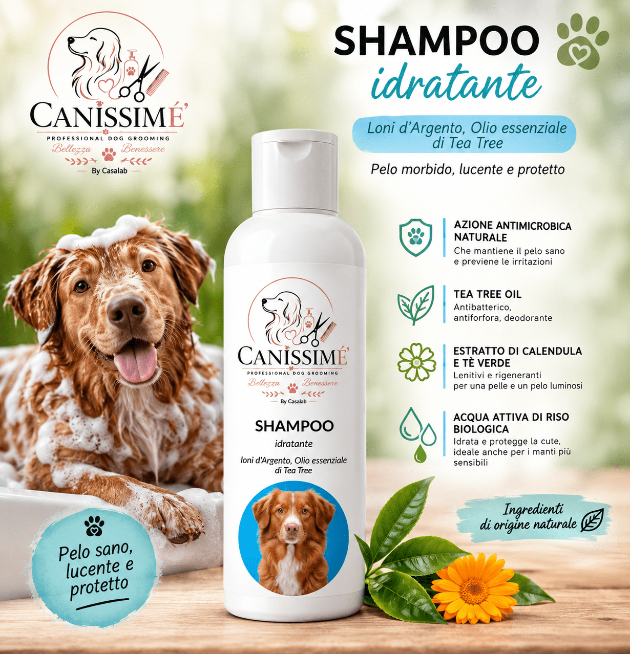Shampoo idratante con ioni d'argento e tea tree - cucina da cane